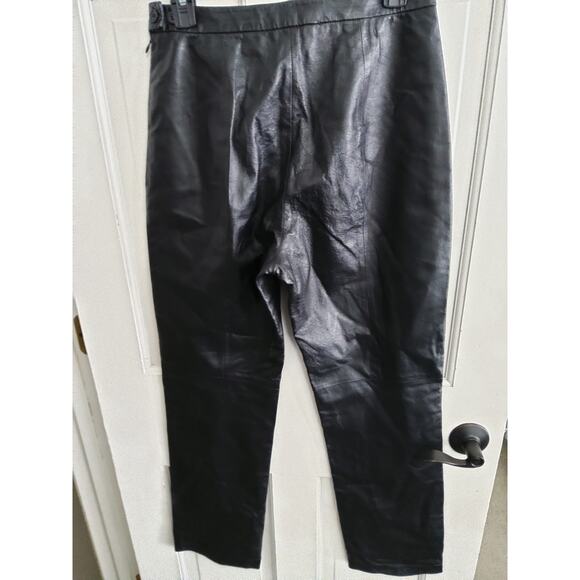 Mobwife genuine leather black pants size 8 W button zip sleek biker cosplay vamp - Picture 6 of 9